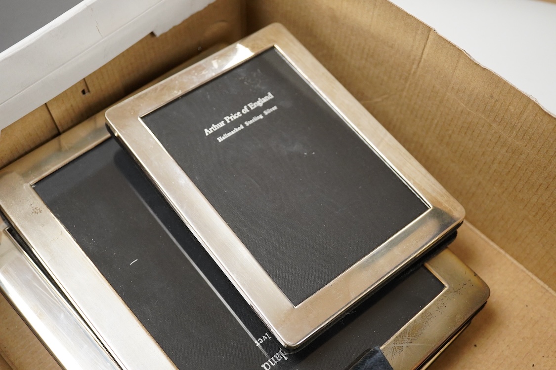 Ten assorted modern silver mounted photograph frames including three pairs, largest single frame, 22.1cm.